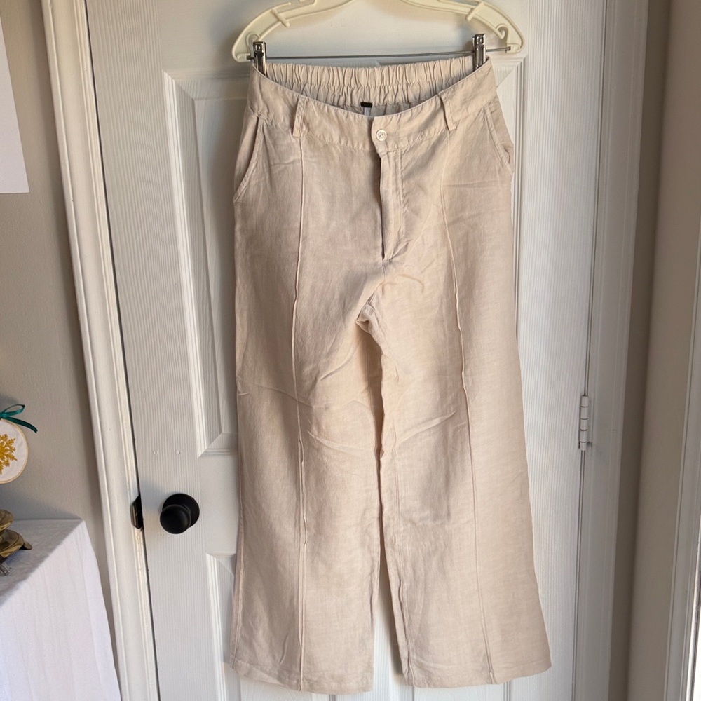 YFB Cream Wide-Leg Linen Pants
